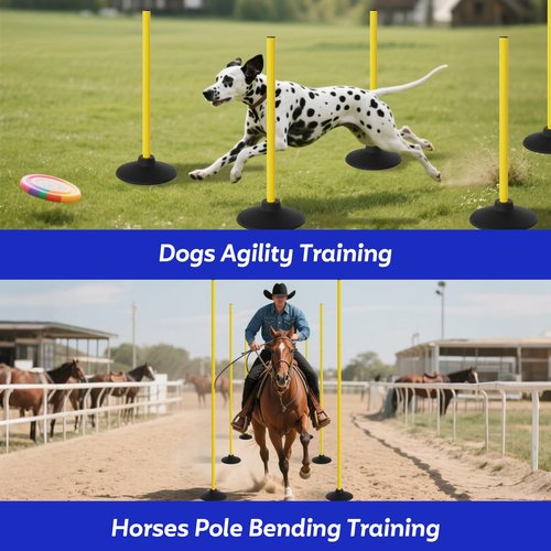 FAHKNS Soccer Agility Poles 6 Pack: Detachable Speed and Agility Training Equipment with Round Rubber Base for Turf,Grass,Sand,Concrete