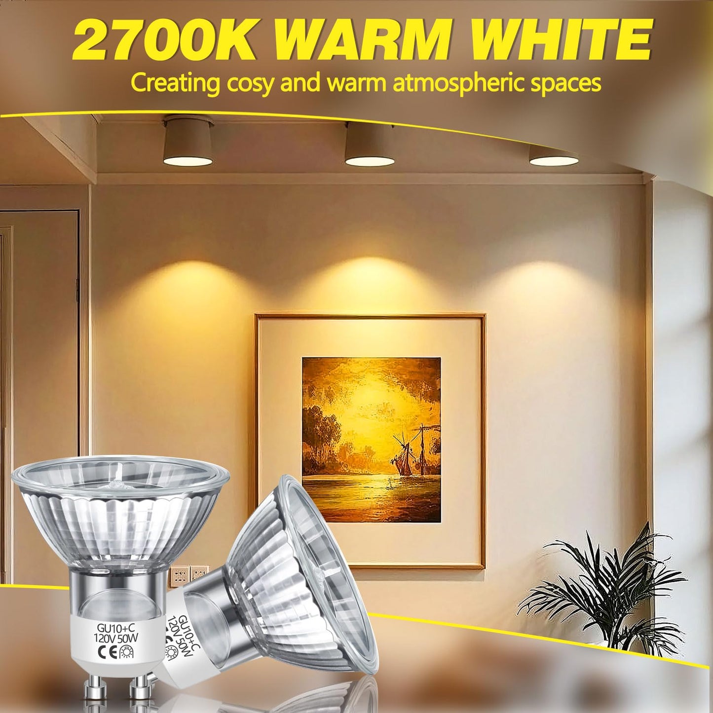 GU10 Halogen Bulb, 120V 50W Halogen Light Bulbs for Candle Warmer Lamp, Dimmable, 2700K Warm White, MR16 with Glass Cover for Track Lighting, Range Hood Lighting, 6 Pack