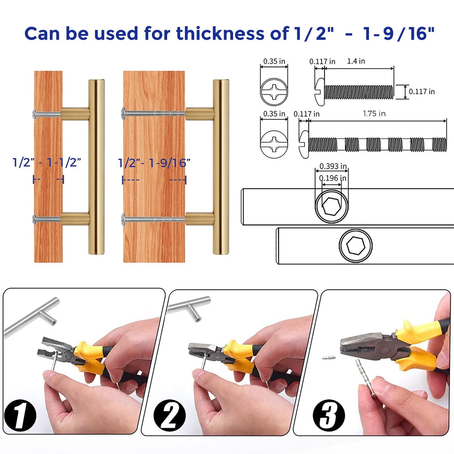 Ravinte 3 Pack 5 Inch Cabinet Pulls Champagne Bronze Stainless Steel Kitchen Drawer Pulls Cabinet Handles 5 InchLength, 3 Inch Hole Center