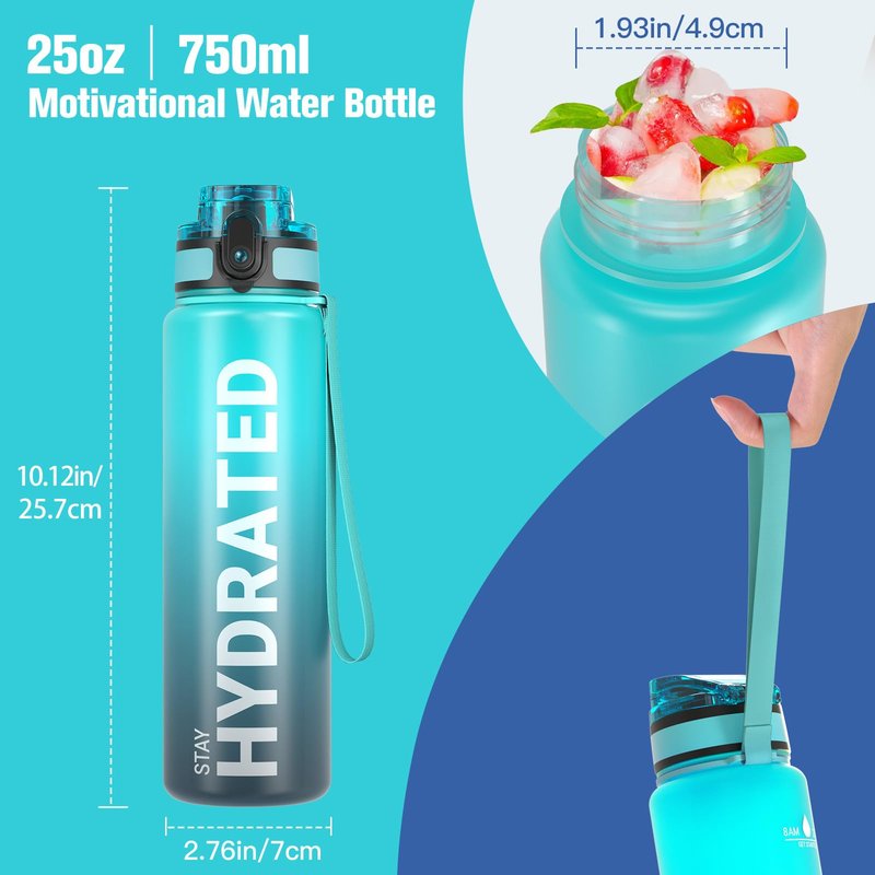 Sahara Sailor Water Bottle, 32/25/17oz Durable and Leakproof Water Bottles Motivational with Time Marker, Tritan, BPA Free, Wide Mouth with Easy Clean Brush for Gym, Travel, School, Office (1 Bottle)