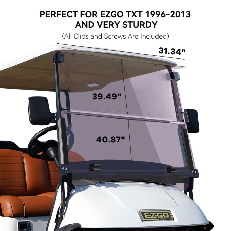 VPAHub EZGO TXT Pre 2013 Flip Flop Compact Golf Cart Windshield, Tinted Color, 3/16" Thickness, Fits EZGO TXT 1995-2013