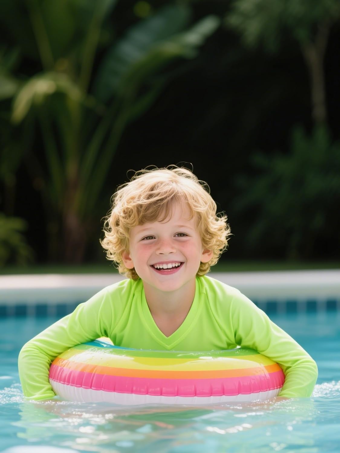 QBK Youth Neon Rash Guard - UPF 50+ V-Neck Dry Fit Long Sleeve Shirt for Kids