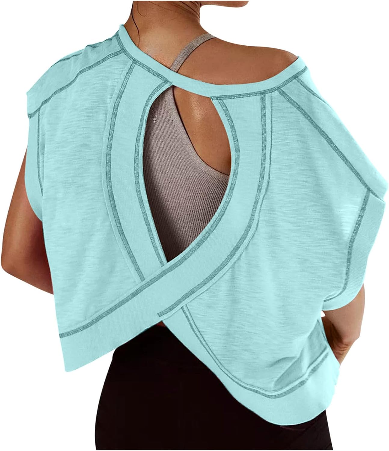 Skiennix Women's Open Back Workout Top - Y2K Short Sleeve Yoga Shirt | Casual Backless Gym Tee
