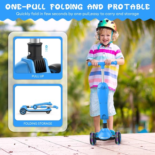 Kids Scooter,LED Lighted Wheels and 3 Adjustable Height Handlebars Scotters for Kids 3-12,3 Wheel 2-in-1 Toddler Kick Scotter for Boys & Girls up to 132 Lbs.