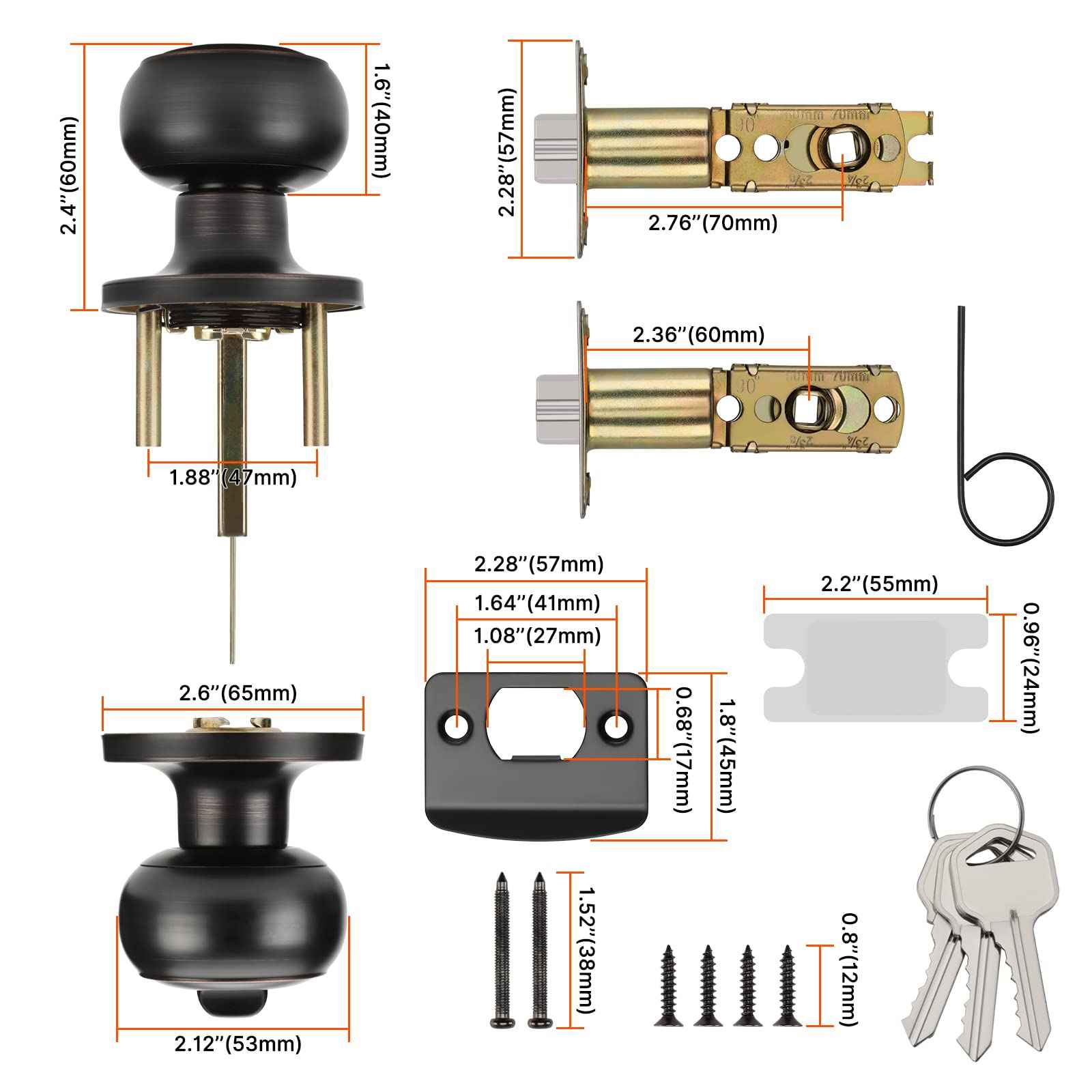 Haidms 1 Pack Oil Rubbed Bronze Door Knob with Lock and Key, Keyed Entry Door Knobs Exterior, Black Doorknob for Bedroom