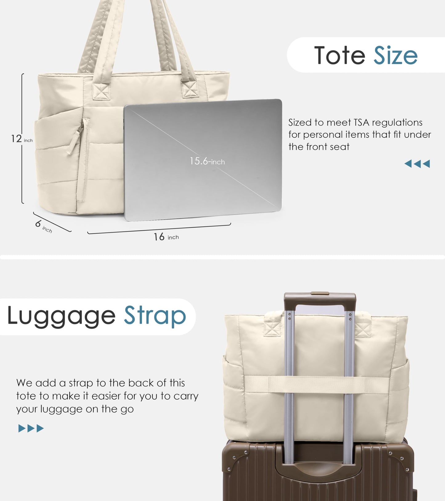 Uselike Tote Bag for Women with Zipper, Quilted Puffer Tote Bag with Compartments, Lightweight Puffy Work Bags for Women