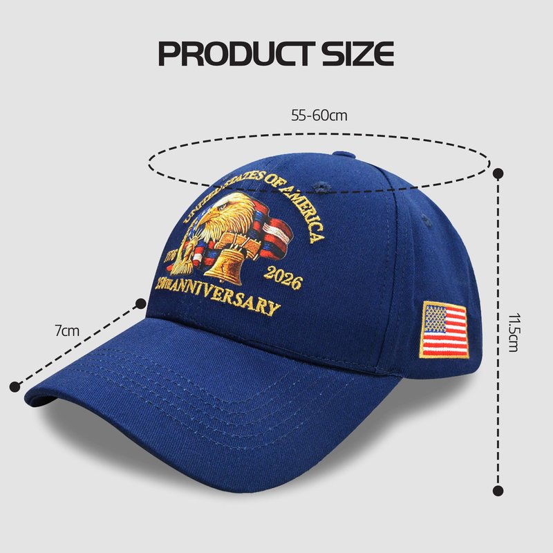 USA 250th Anniversary American Flag Hat – Adjustable Cotton Patriotic Baseball Hat with Eagle & Flag Embroidery - Soft & Comfortable USA Caps for Men & Women (Navy Blue)