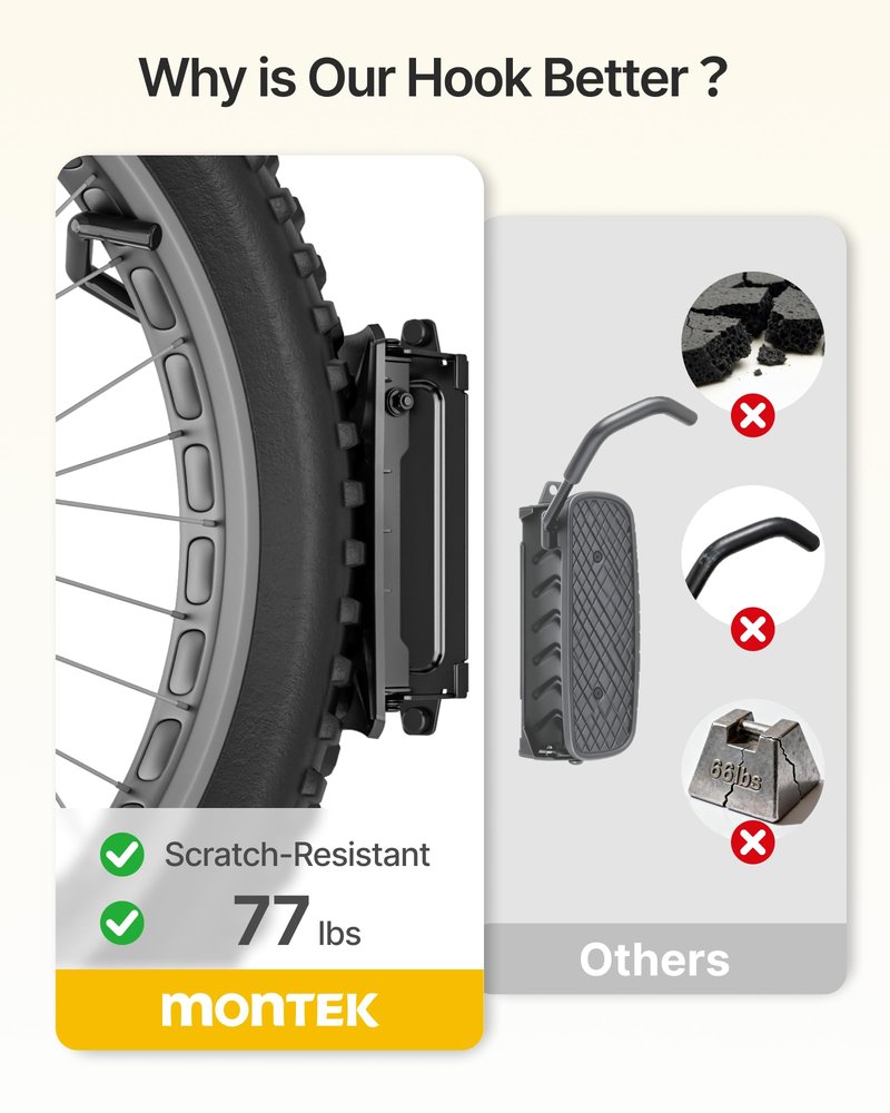 monTEK Bike Wall Mount for 4.5" Tire Width, Swivel Bike Wall Hanger Holds Up to 77lbs, Space-Saving Bike Rack Garage, Heavy Duty Bike Storage for Bedroom Home Office, 2 Pack