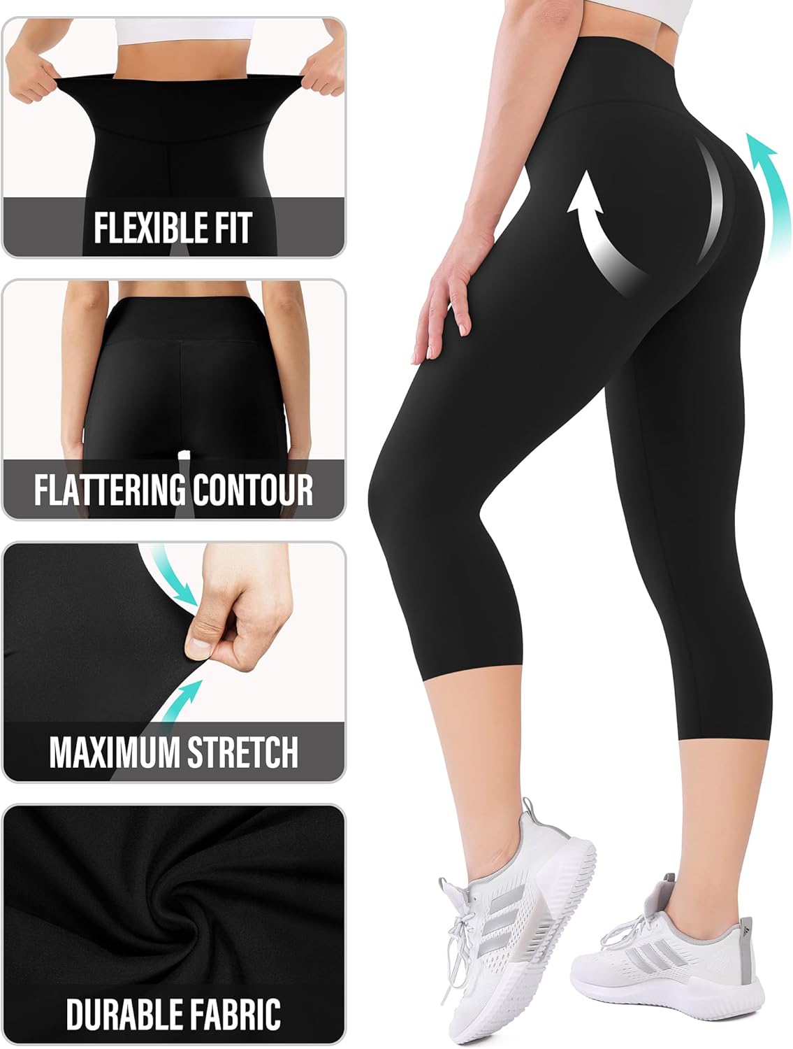 Skiennix High Waisted Leggings - Buttery Soft Full Length Capri Pants with Pockets for Women