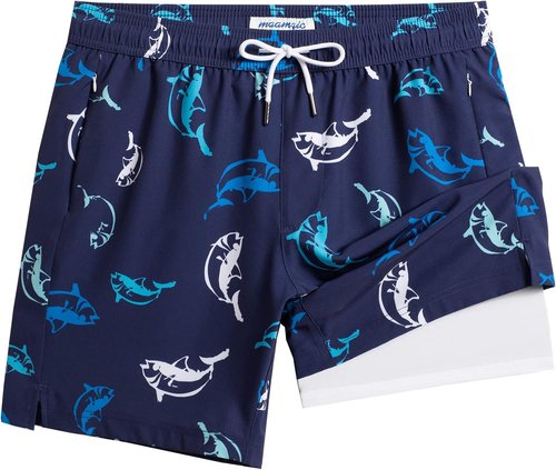 Maamgic Men's 2-in-1 Swim Trunks - 7 Inch Swim Shorts for Comfort & Style