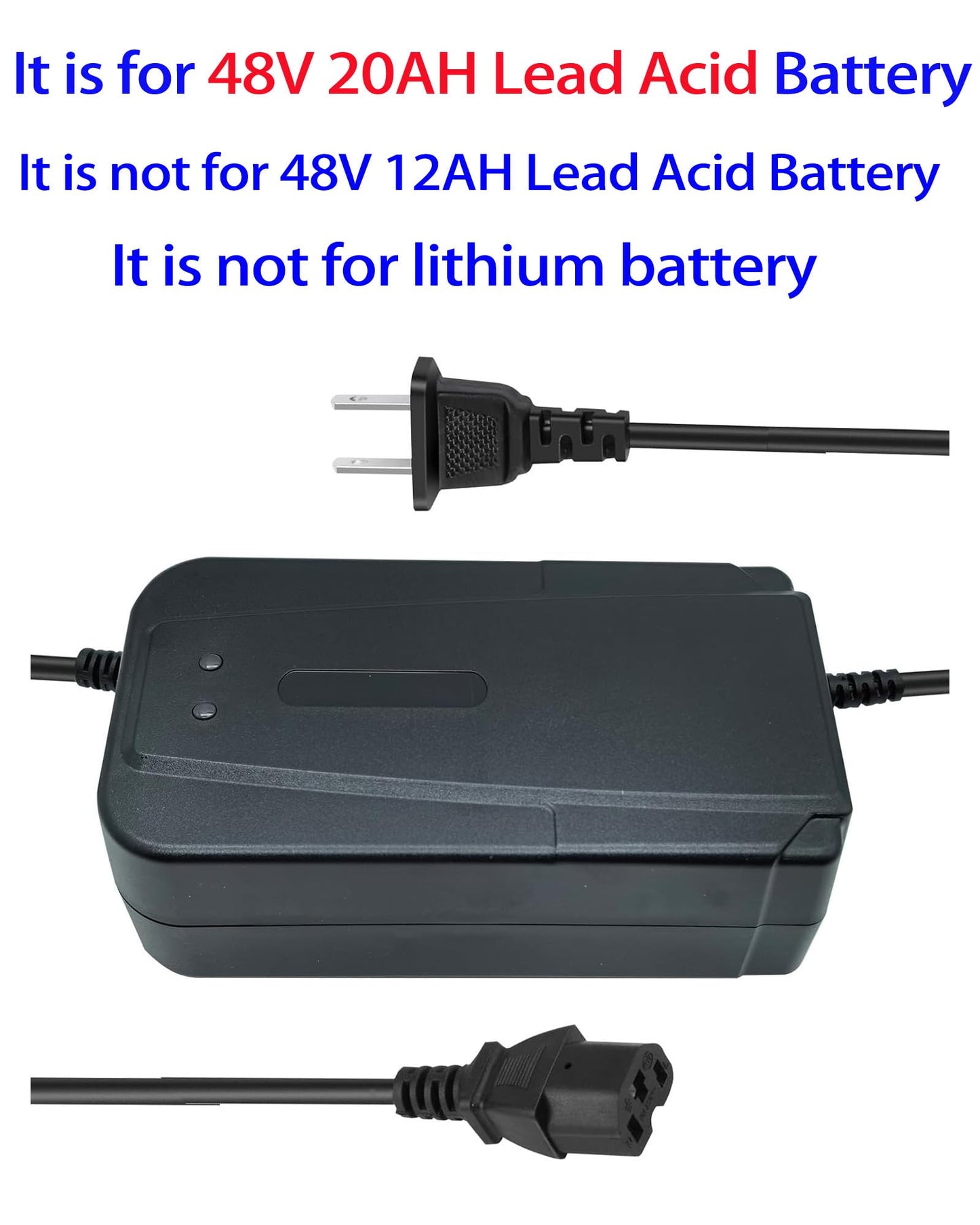 48V 20AH Lead Acid Battery Charger for Scooter, Go-Karts, Big Toys Baja, FitRight, Go-Bowen 100V-240V Input with 3 Pin Plug