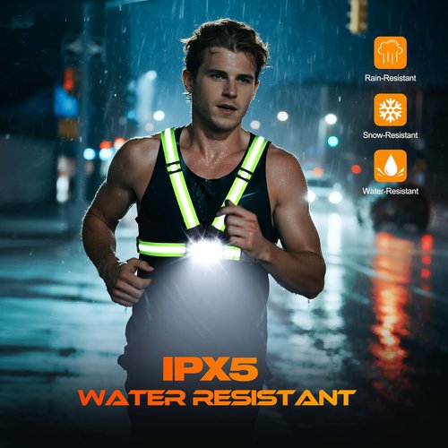 ISEYOU Running Lights for Runners 800LM, 6 Modes Running Light with 45°Adjustable Tilt, IPX5 Waterproof Rechargeable Visibility Reflective Vest for Night Walking/Cycling/Jogging, 4-25Hrs Runtime