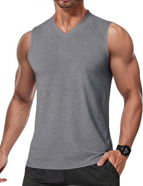 COOFANDY Mens Gym Tank Tops Moisture Wicking Workout Sleeveless Shirts Gray V Neck Athletic Sport Training Tee X-Large
