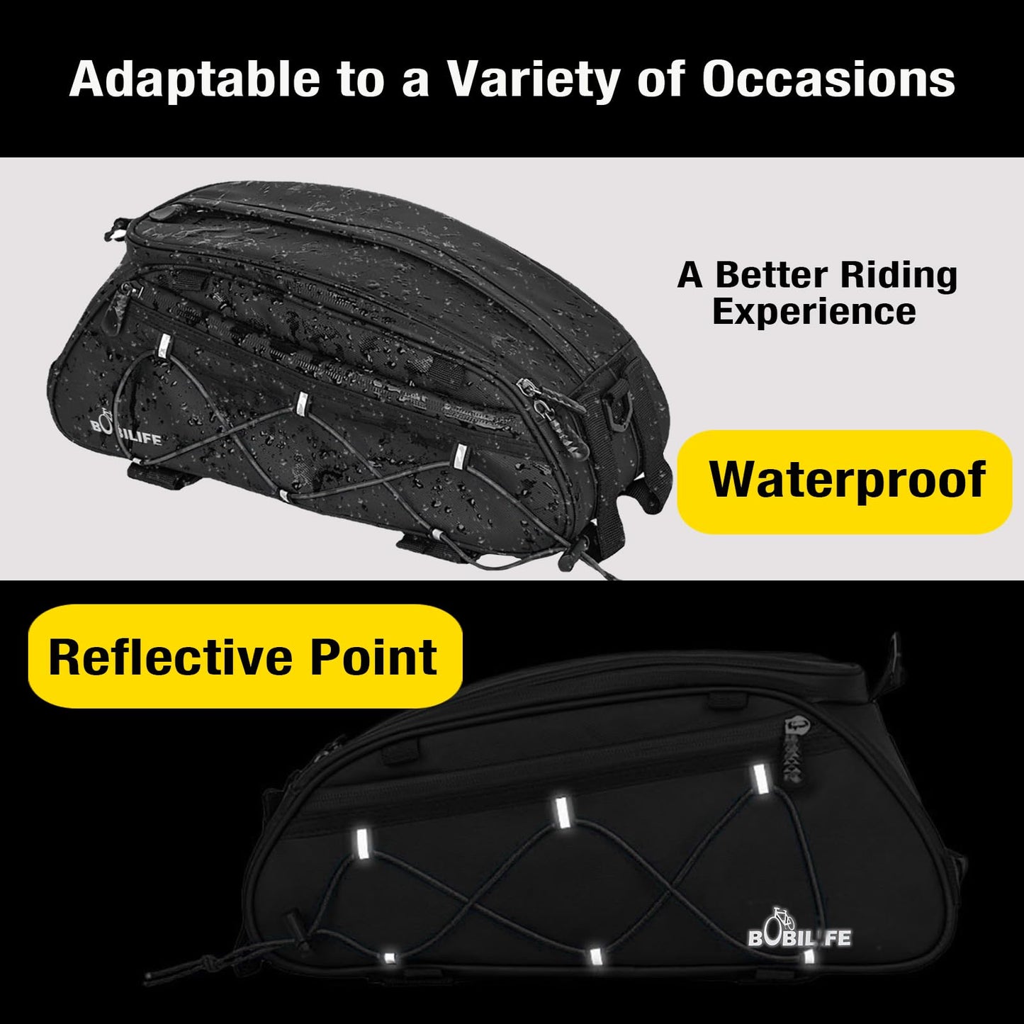 BOBILIFE Bike Rear Rack Insulated Trunk Bag - 10L Large Capacity Waterproof Bicycle Travel Expedition Back Rack Seat Cargo Carrier Bag for Bicycle, E-Bike and Motorcycle