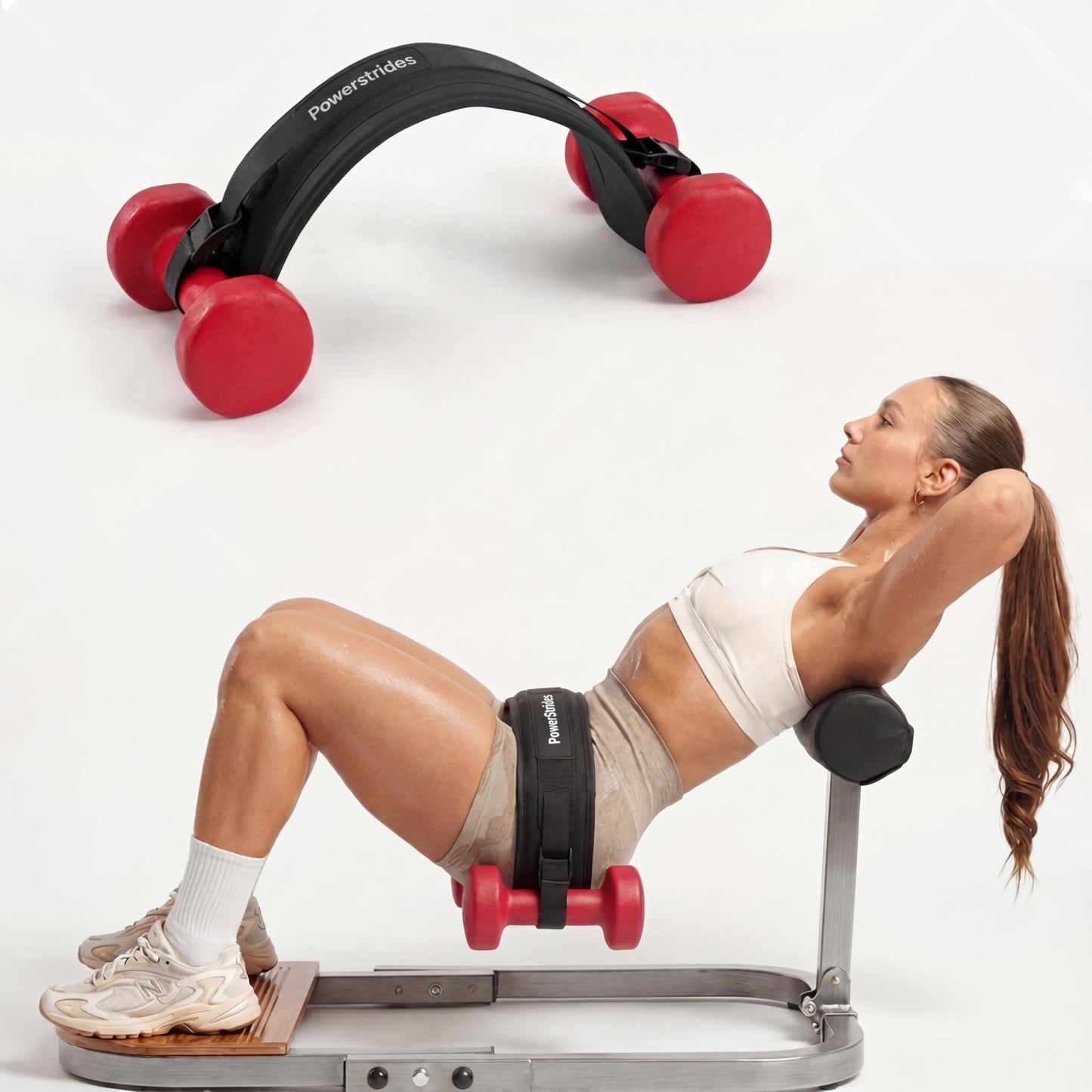 PowerStrides hip thrust belt for dumbbells – Best weightlifting Belt for home gym equipment workout and fitness weight lifting for men and women, perfect weights pad bandes accessories trainer at home for booty, glute and pilates exercise.