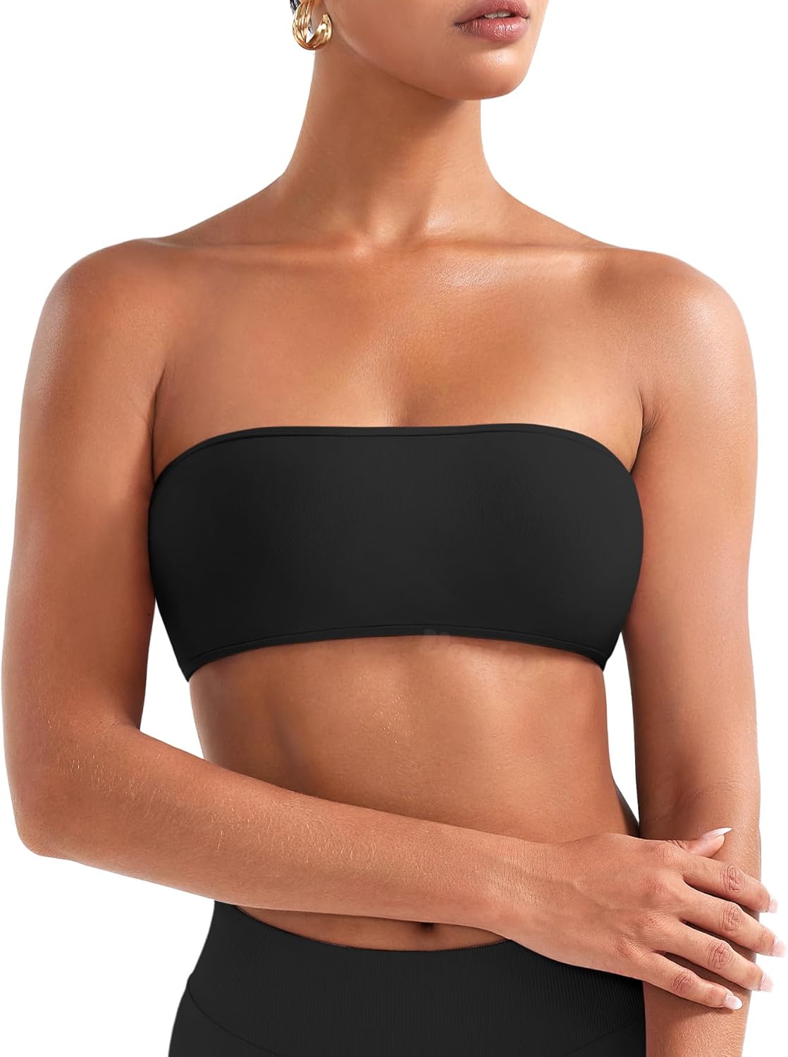 VOYJOY Backless Bandeau Bra - Adjustable Strapless Workout Top for Ultimate Comfort | Black