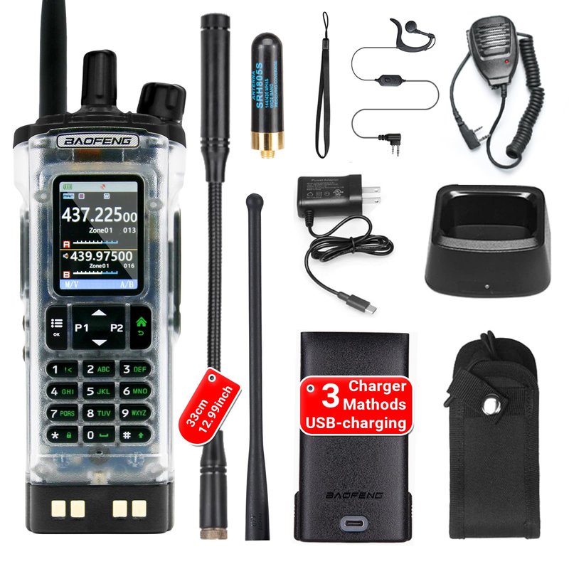 BAOFENG UV-32 10W Transparent Ham 2 Way Radio GPS One-Key Frequency Matching Writing Frequency APP Satellite Positioning Type-C UV32(1PC) (1)