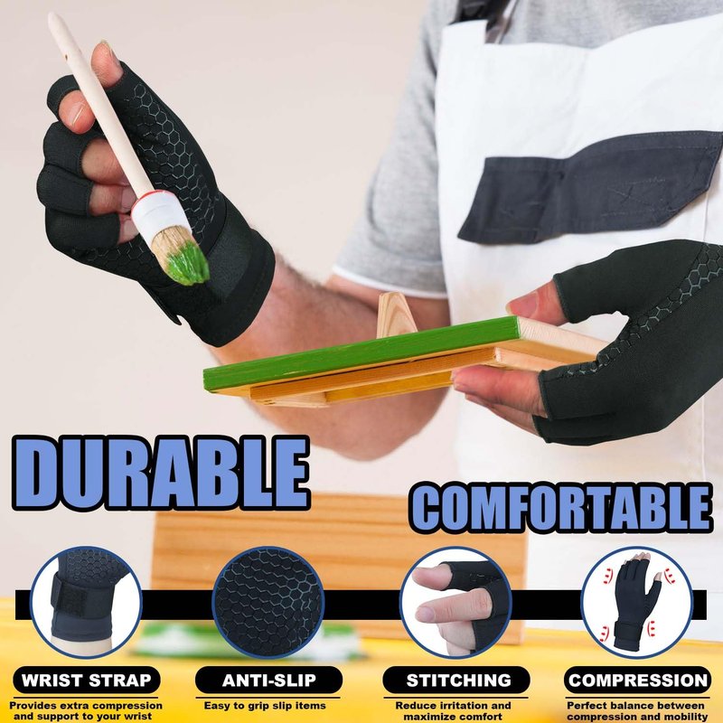 2 Pairs Copper Arthritis Gloves for Women Men, Compression Gloves with Adjust Strap for Arthritis, Wrist Support, Hand Pain, Fingerless Computer Typing Gloves for Carpal Tunnel, RSI (Small/Medium)