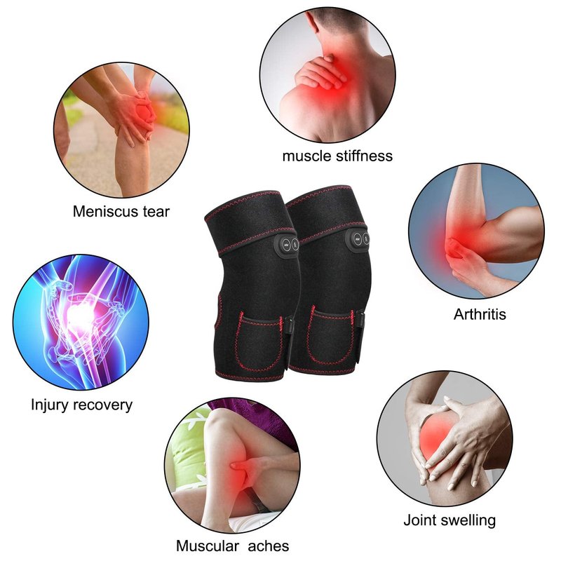 PKSTONE Heated Knee Brace Wrap, 3 Adjustable Heat and Vibration Massager for Arthritis Knee Pain Relief Massaging Knee Pad with AC Adapter (No Battery)