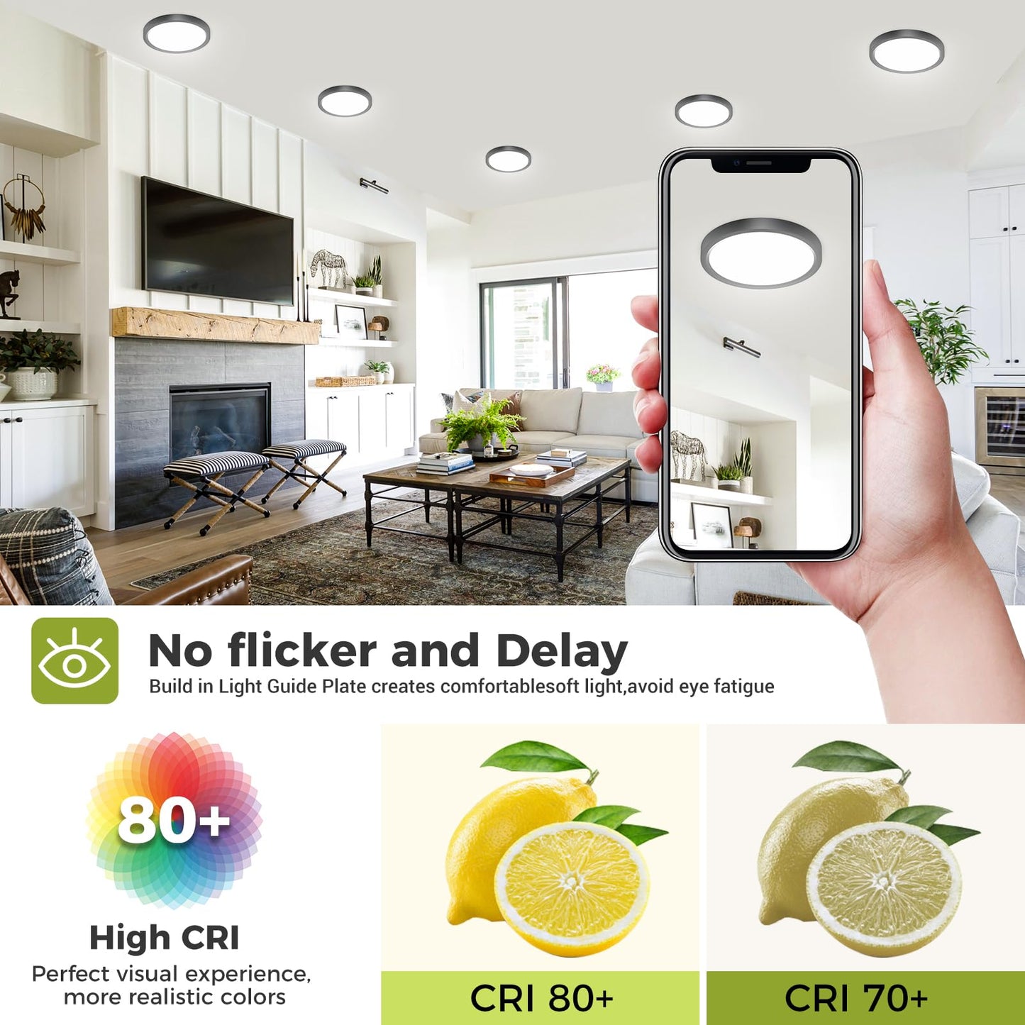 2PACK Flush Mount LED Ceiling Light Fixture - Black, 6.5Inch 12Watt, Dimmable & 3000K-4000K-6500K 3 Color Selectable Ceiling Lamp - 1200LM Low Profile Light for Kitchen, Bedroom, Hallway, Porch