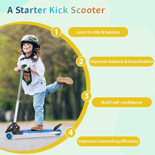 Toddler Scooter, Foldable Three Wheel Lean-to-Steer Scooter for Kids Ages 3-5, Heavy Duty Toddler Scooters, 4 Height Adjustable, 3 Wheeled Scooters for Ages 3 +, Anti Slip, with Box, Blue