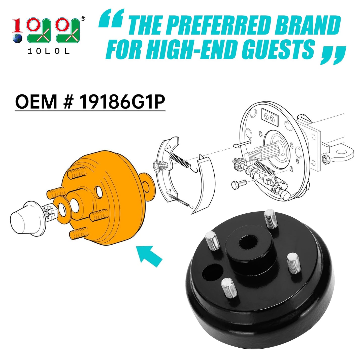 9.99WORLD MALL Golf Cart Brake Drum Hub Assembly for EZGO TXT PDS 1982-up Electric & 1982-1993 2-Cycle Gas, Replace OEM# 19186G1P (1)