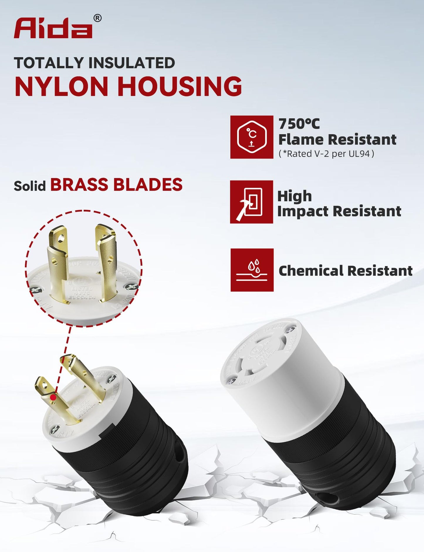 AIDA NEMA L14-30P & NEMA L14-30R Locking Plug and Connector, Twist Generator Male and Female Adapter, 30 Amp, 125/250 Volt, 3-Pole 4-Wire Grounding, Industrial-Strength Heavy Duty, UL Listed