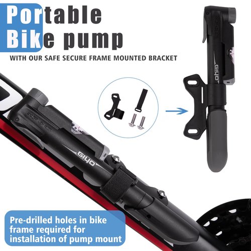 GIYO Mini Bike Pump, Portable Compact Bicycle Pump with Pressure Gauge, Tire Repair Kit, Perfect for Presta & Schrader Frame Mount for Road, Mountain & BMX Cycling, Ball Pump with Needle 120 PSI