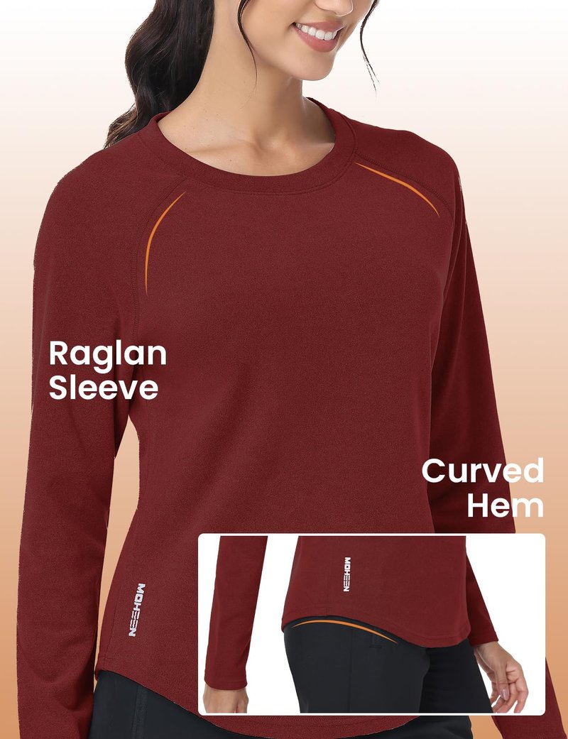 MOHEEN Women's Fleece Sweatshirt Thermal Shirts Long Sleeve Insulated Tops Base Layer Red L