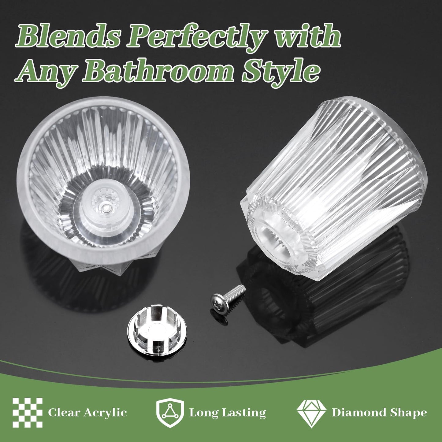 Shower Knob Replacement Compatible with Price Pfister Contessa & Windsor Tub and Shower Faucet Shower Knobs, Shower Knobs 2 Piece Replacement for Pfister Shower Handle Replacement (Clear Acrylic)