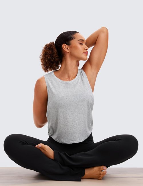 CRZ YOGA Pima Cotton Tank Tops for Women - Loose Fit Sleeveless Workout Shirts | Athletic Gym Crop