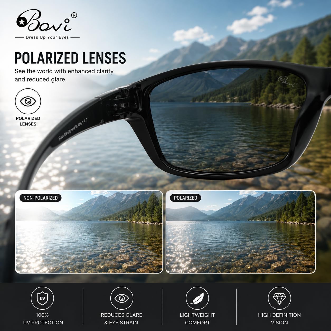 Bevi Polarized Sports Sunglasses for Women and Men Driving Shades Cycling Running UV Protection 2734C1