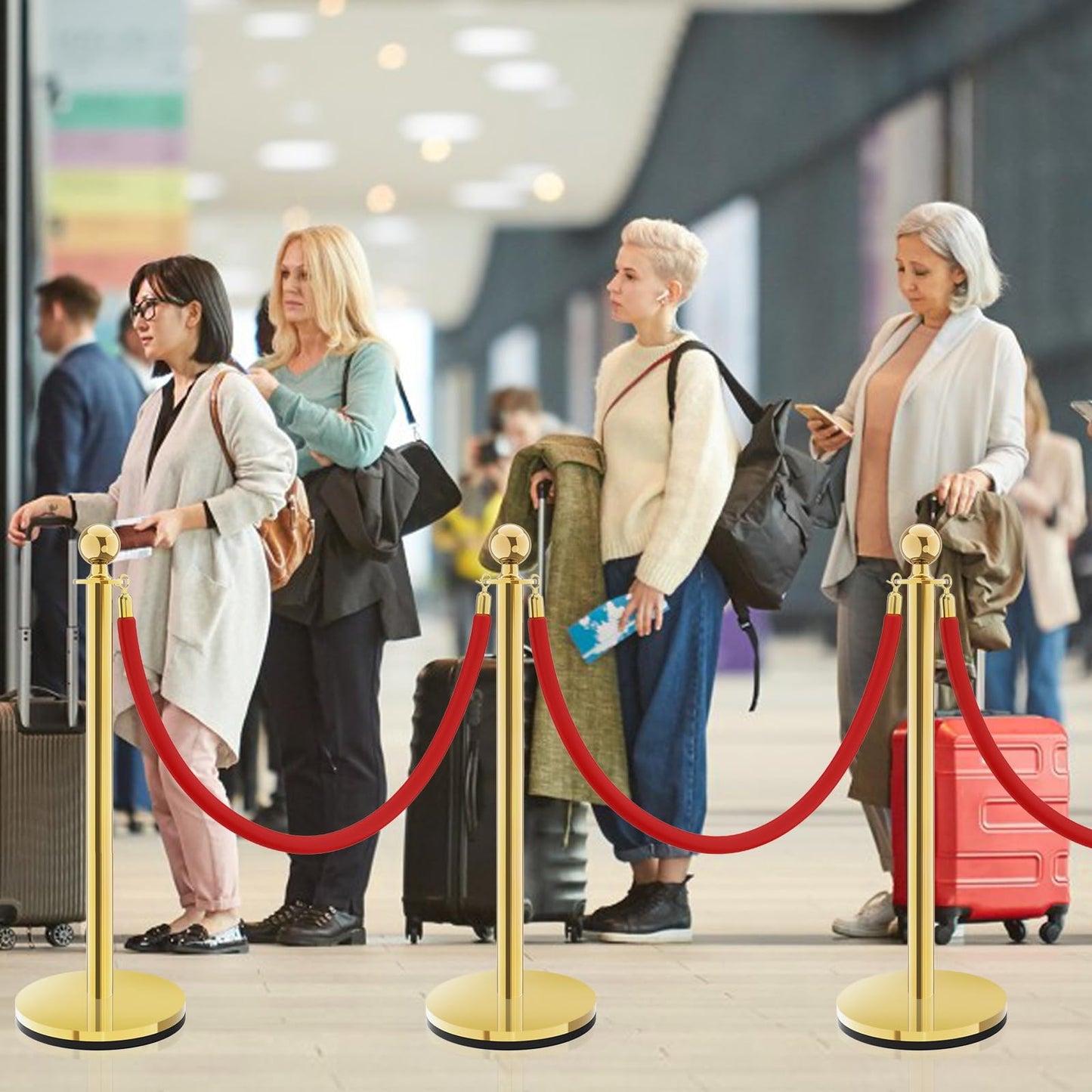 Crowd Control Stanchion, Rope Safety Barriers with 5 ft Red Rope, Red Carpet Poles for Theaters Hotels Clubs Party Ceremony, 4PCS