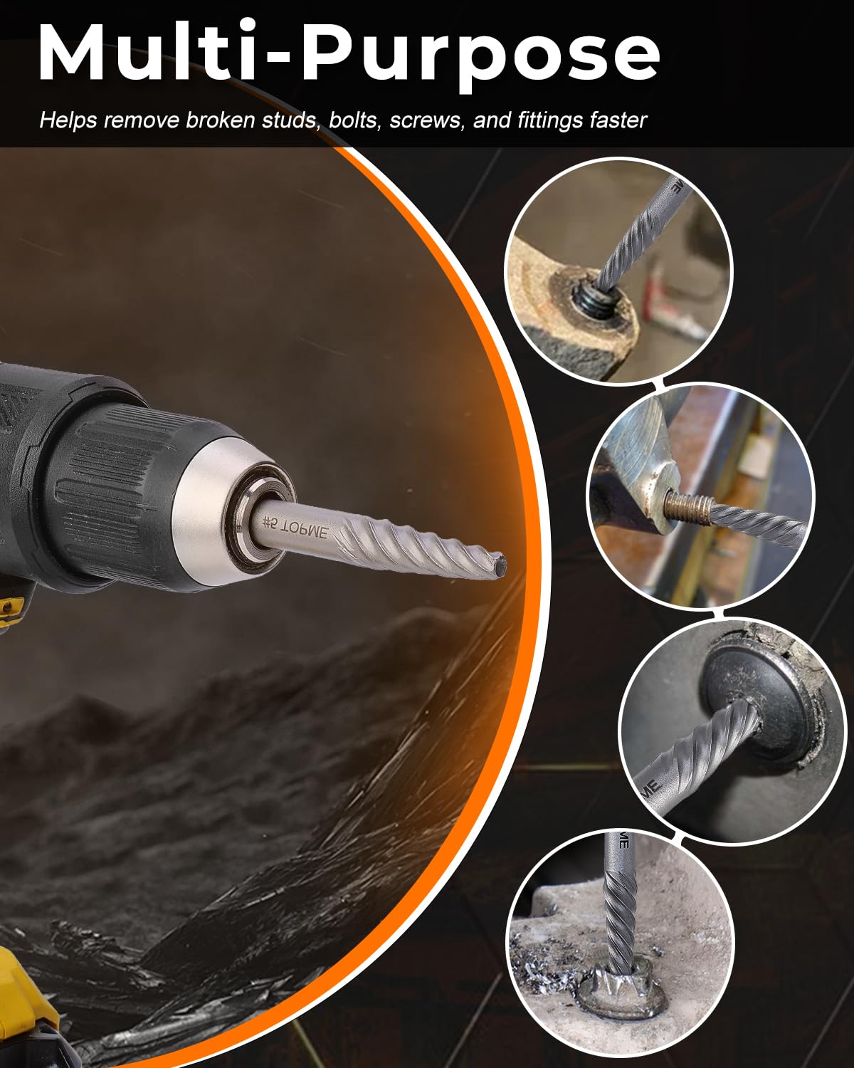 TOPME Screw Extractor Set, 7PCS Easy Out Screw Extractor Set, Stripped Screw Extractor for Removing Damaged Screws, Broken Bolts, Studs