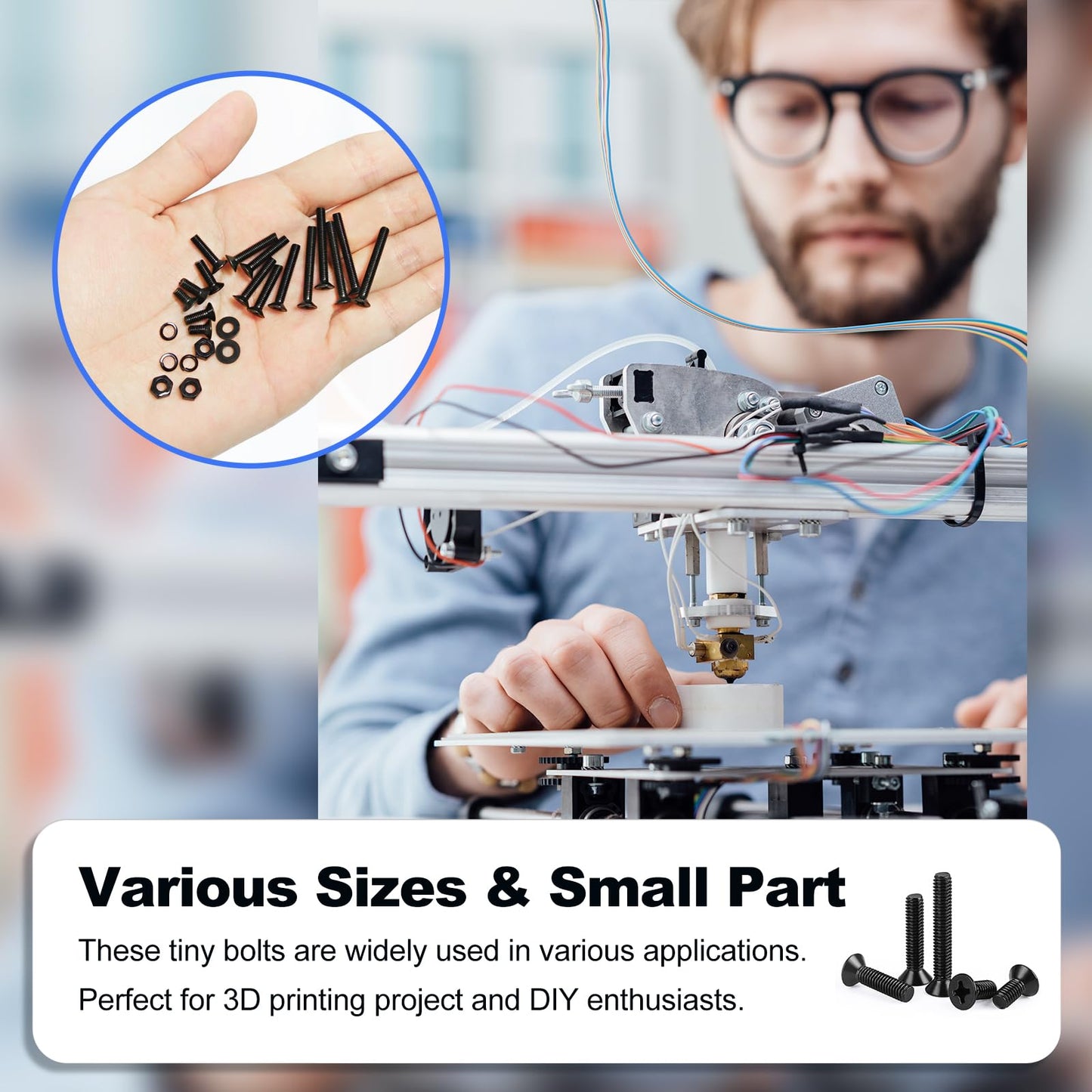 KADRICK 840Pcs M3 Countersunk Screws,M3 Flat Head Screws,Phillips Bolts Nuts Washers Assortment Kit,Zinc Plated,Lenth of 6MM-25MM