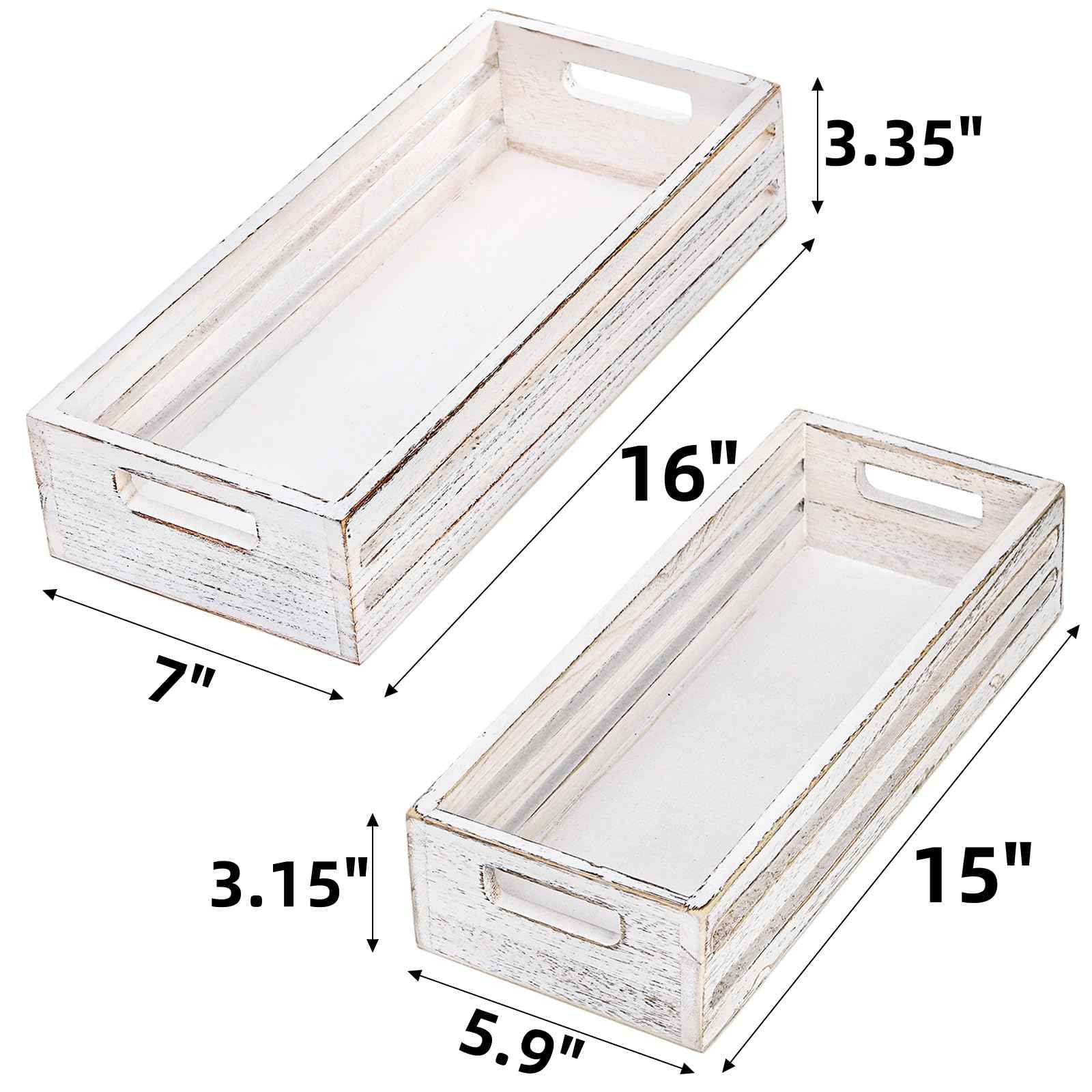 Noamus 2 Pack Bathroom Decor Box, 16" 15" Wooden Toilet Paper Holder, White Toilet Storage Basket, Toilet Tissue Tray with Handles for Home Decor, Tank Topper, Bathroom Kitchen Counter