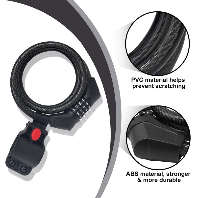 NDakter Bike Lock, 4/5.6 Feet Bicycle Cable, High Security 5 Digit Resettable Combination Coiling Bicycle Lock, Heavy Duty Anti Theft Cable with Mounting Bracket, 1/2 Inch Diameter (5.6FT,Blue-12mm)