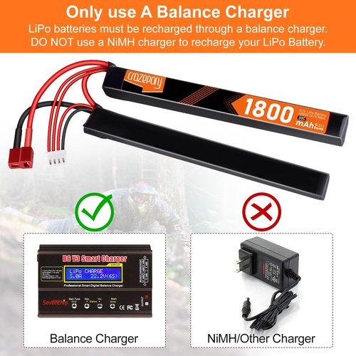 Crazepony Airsoft Battery 11.1V Rechargeable 3S LiPo 1800mAh 30C Nunchuck Split Pack Battery with T Plug to Mini Tamiya Cable for Airsoft Model Guns Rifle