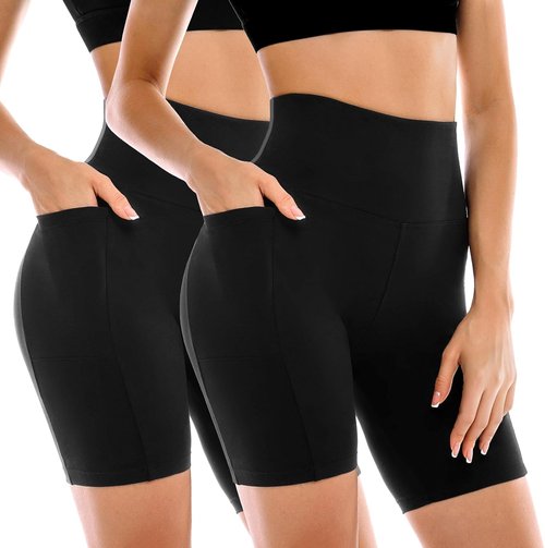 Leafigure Biker Shorts for Women - High Waisted with Pockets | 2-Pack Yoga & Workout Shorts