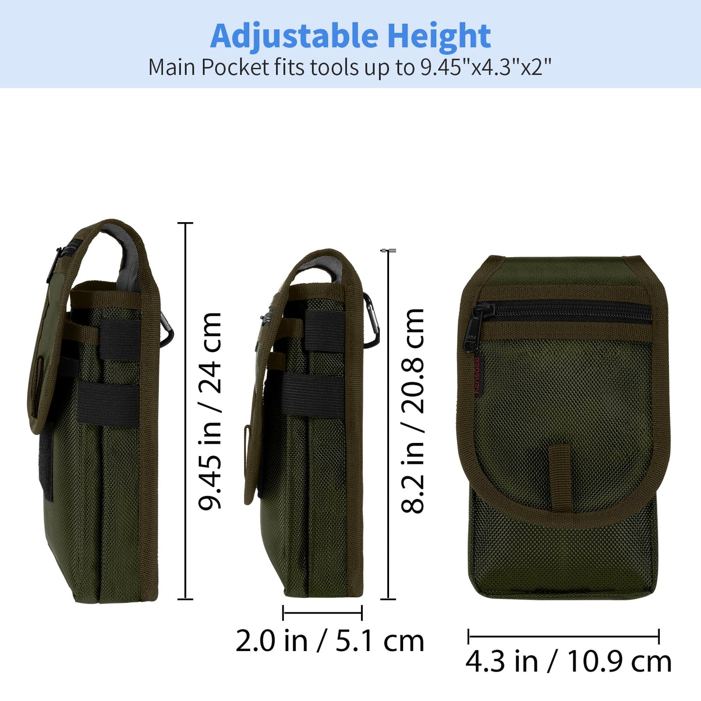 KENOBEE Belt Tool Pouch, Multitool Organizer Electrician Holster Nylon Tactical Pocket Attachment Utility Sheath Bag Tradesman Pro Maintenance Tool Sleeve for EDC Gears Cellphone, Olive