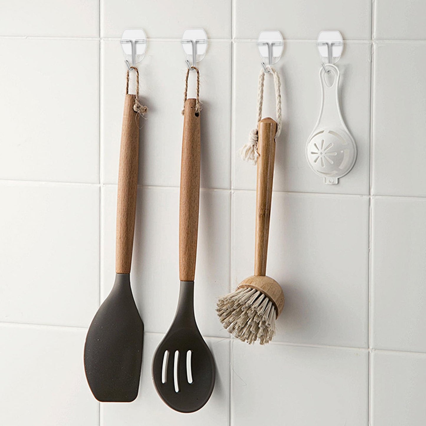 15 Small Wall Hooks for Hanging, with 20 Removable Strips, Clear Hanger Hooks, Damage-Free Utility Hooks with Adhesive Strips, Wire Toggle Wall Hook for Key, Hat, Decor, Door, Clear, Value Pack