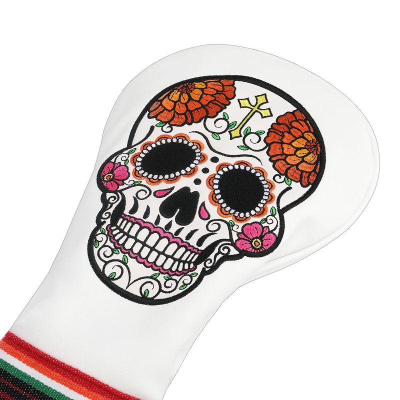 SHABIER White Golf Hybrid Headcover with Orange Flower Embroidery Sugar Skull Design for Golf Club