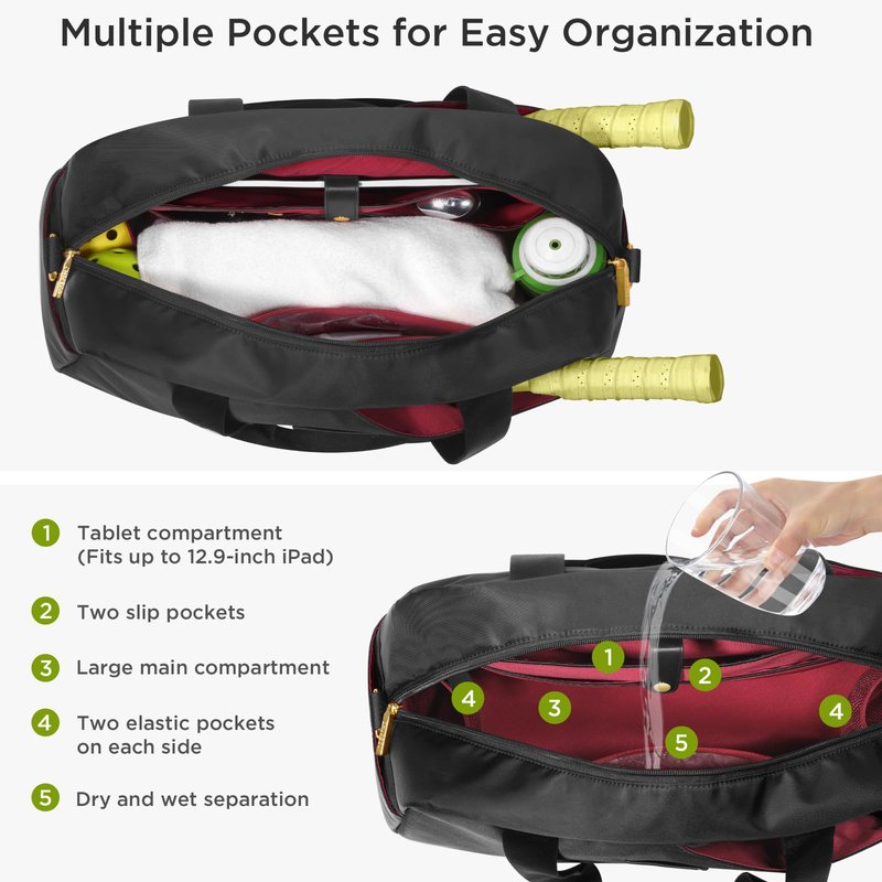 CHICECO Pickleball Tote Bag - Large Black Pickleball Bags for Women, Stylish Nylon Paddle Bag with Adjustable Strap, Stylish Padel bag for 2-4 Paddles and Shoes, Sports Gifts