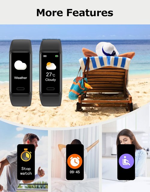 Cloudpoem Fitness Tracker - 24/7 Heart Rate Monitor & Sleep Tracker | Waterproof, Dark Black