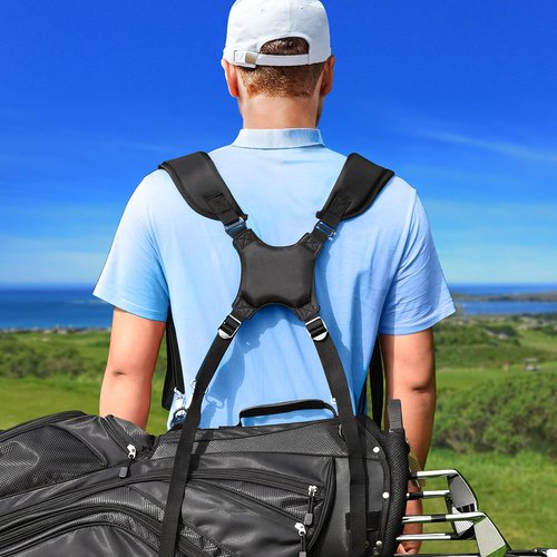 BIG TEETH Golf Bag Strap,Adjustable Padded Bag Strap Replacement,Golf Double Shoulder Bag Straps with 4Pcs Rotate Hooks (Full black)