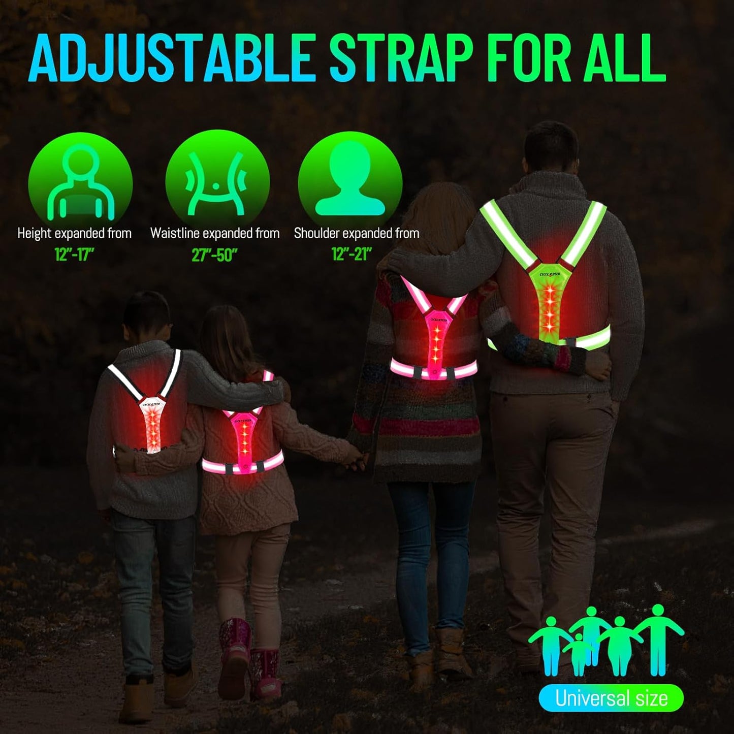 Skiennix LED Reflective Vest - High Visibility Light-Up Running Gear for Night Safety | USB Rechargeable, Adjustable Fit