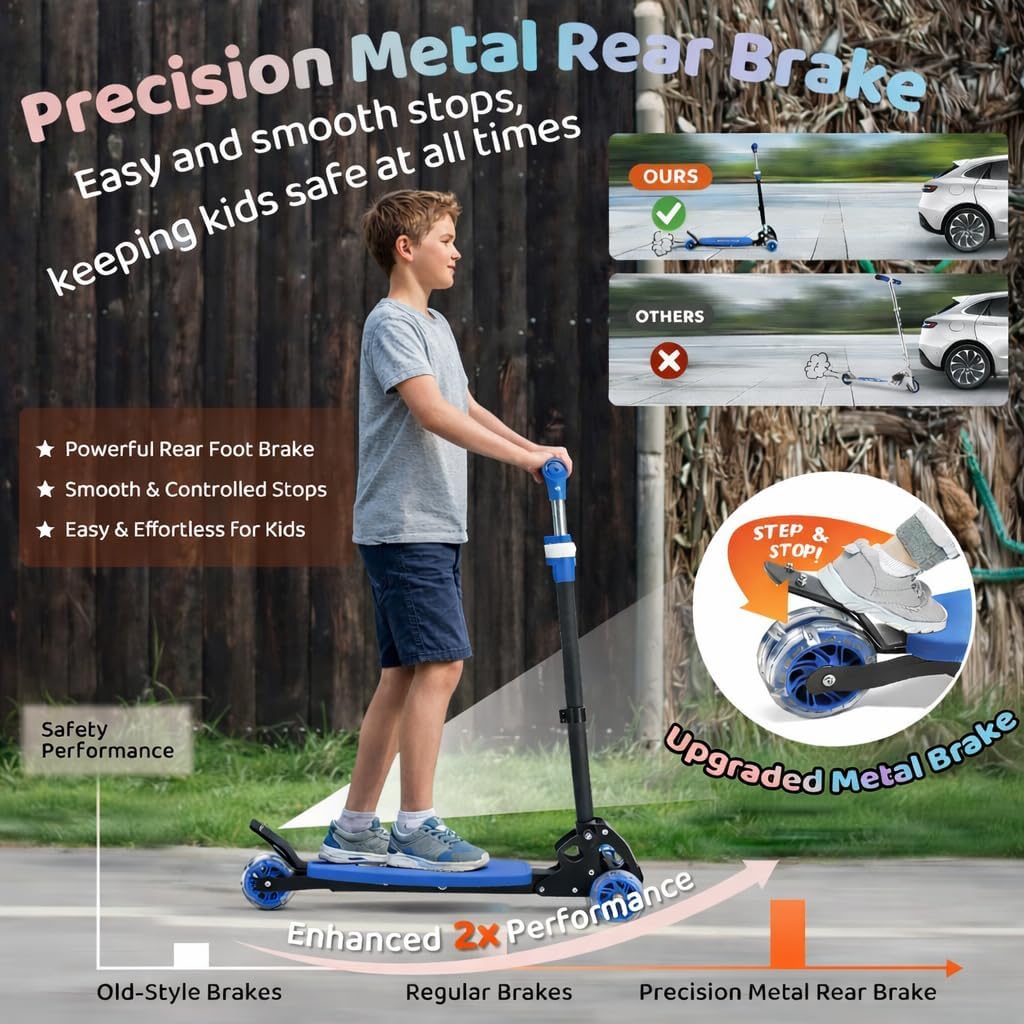 Skiennix Kick Scooter for Kids | Adjustable 28"-32" Handlebar | Light-Up Wheels & Anti-Slip Deck