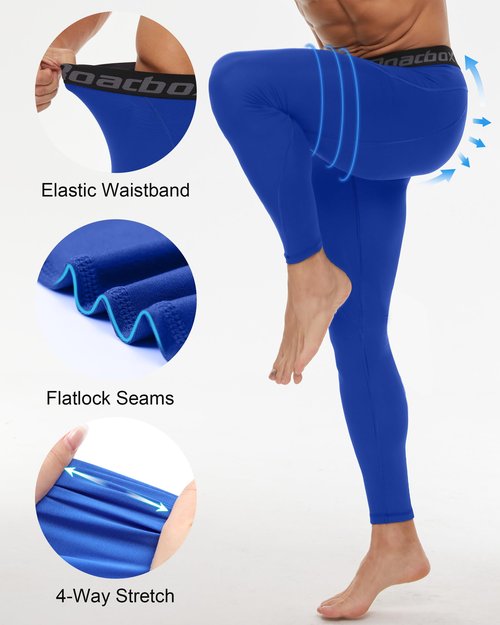 Roadbox 3 Pack Compression Pants Men, Performance Running Workout Sports Leggings, Gym Basketball Athletic Tights Base Layer