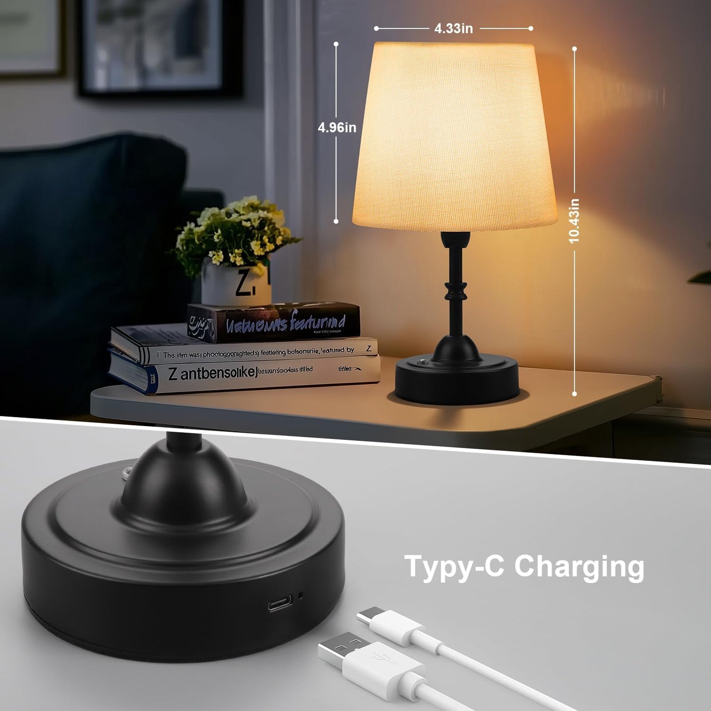 Rechargeable Cordless Touch Table Lamp - 5000mAh Battery, 3-Level Dimmable, Portable Brass Night Light for Home & Patio