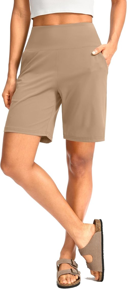 G Gradual Women's Bermuda Shorts - High Waisted, Knee Length with Pockets for Athletic Workouts | 9" Size